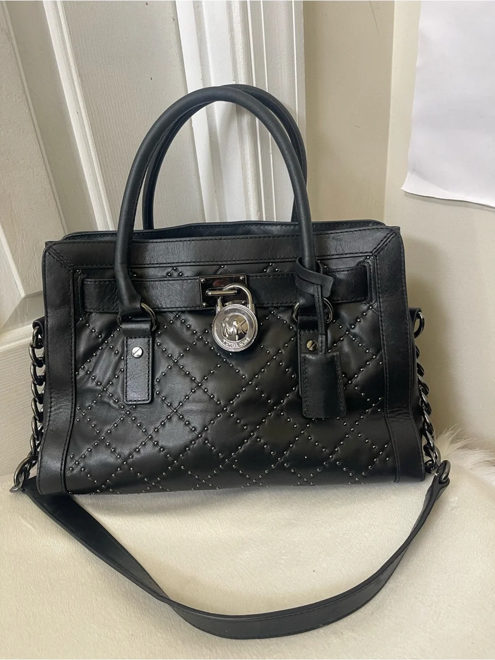 Michael Kors Hamilton satchel micro-stud Black Quilted Bag